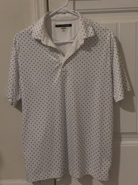 Greg Norman Collection White Polo with Navy Dot Print
